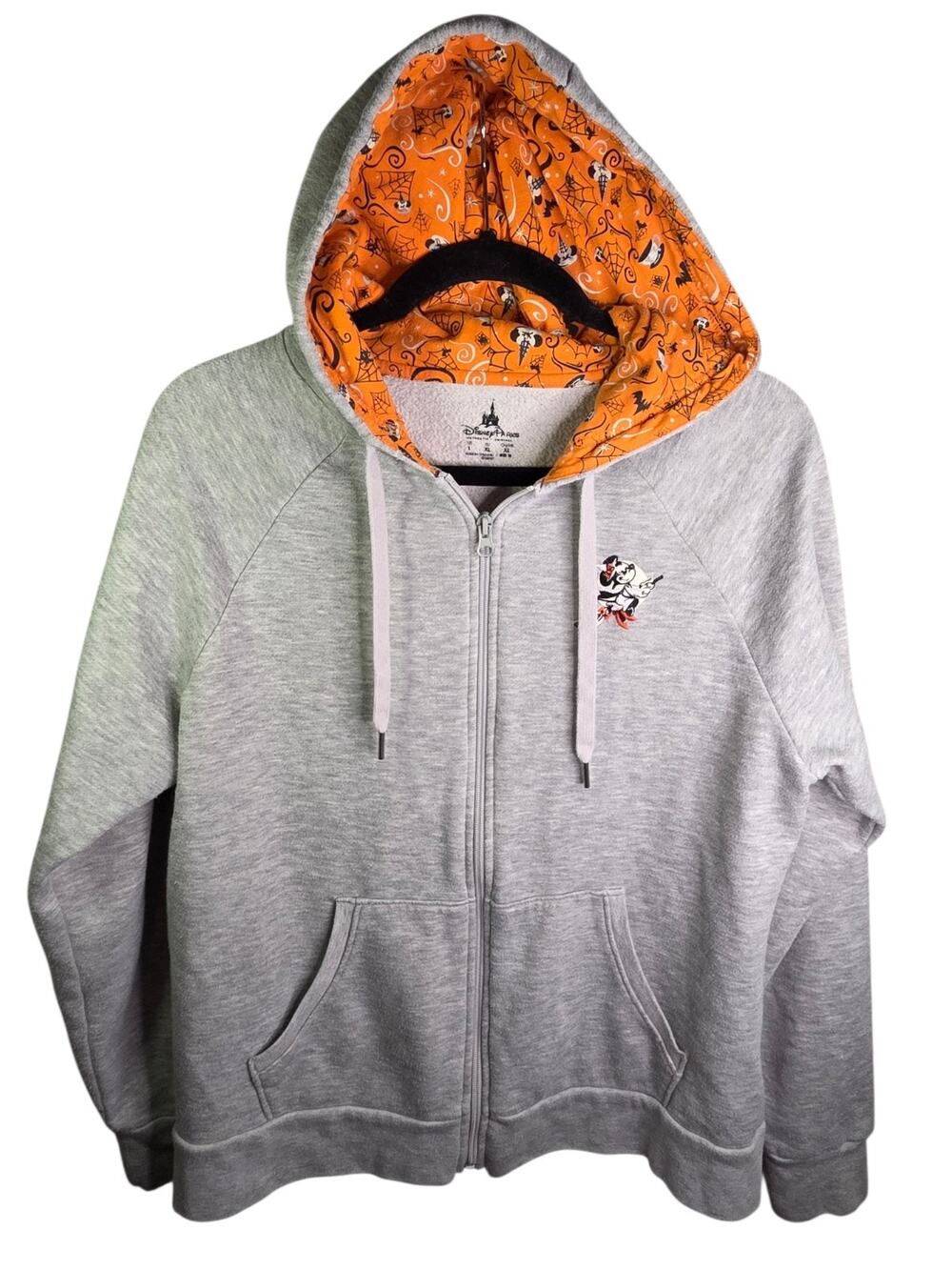 Disney Parks Halloween Minnie Witch Grey Zip Up Hoodie Sweater Glow Sz L